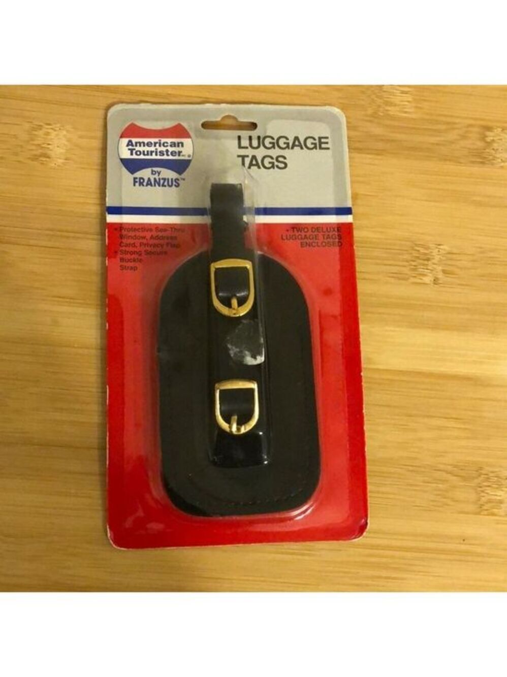 American Tourister Black Vinyl Luggage Tags 2-Pack Strap Buckle T-02VB